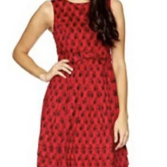 RARE ORLA KIELY PEOPLE TREE CHERRY RED OWL PRINT FIT FLARE MIDI DRESS Sz14 - Picture 2 of 11